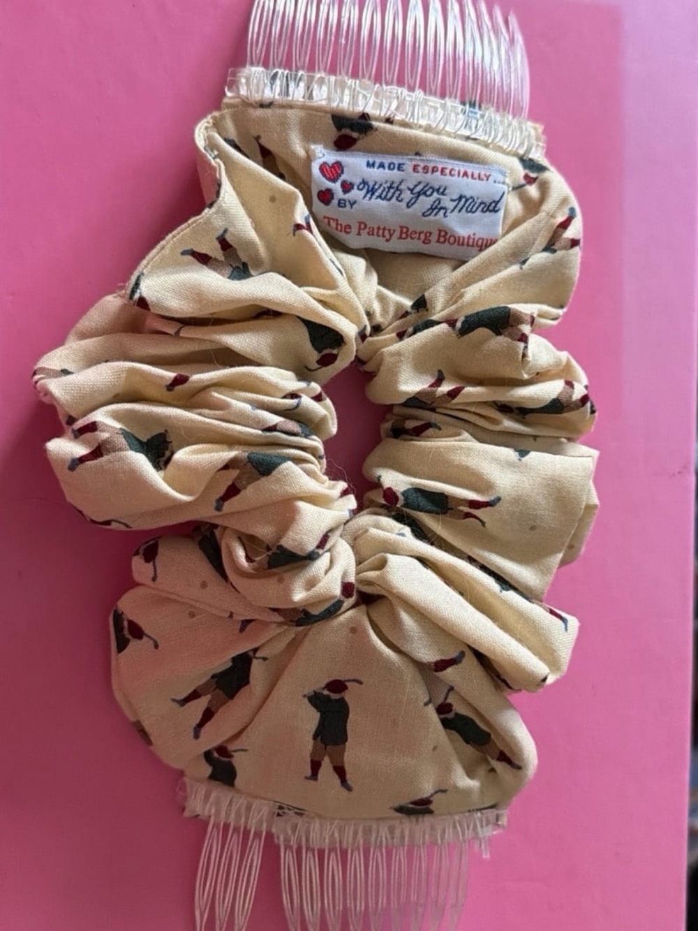 Kids Beige Printed Scrunchie with Bow